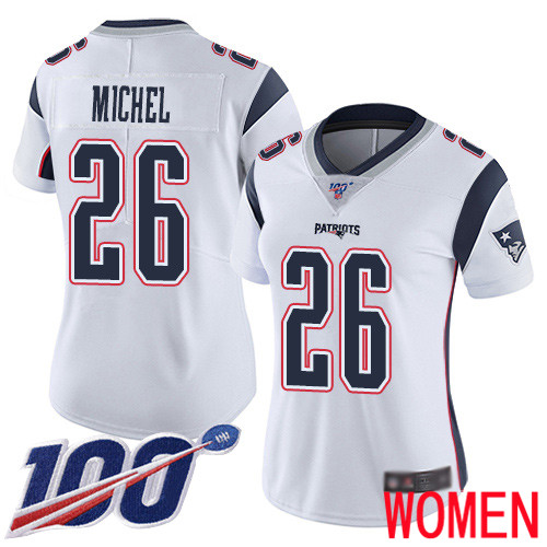 New England Patriots Football #26 Vapor Untouchable 100th Season Limited White Women Sony Michel Road NFL Jersey